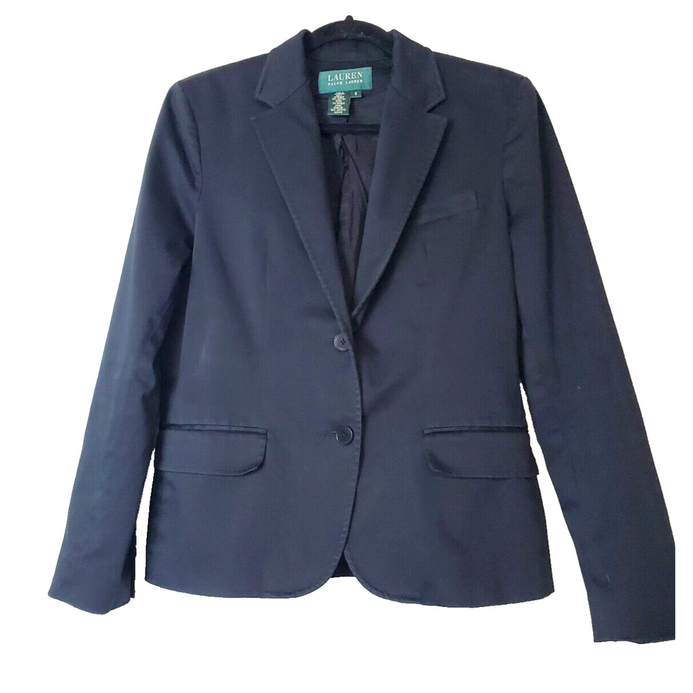 Lauren Ralph Lauren 8 Women's Black Blazer Business Work Cotton Medium Career